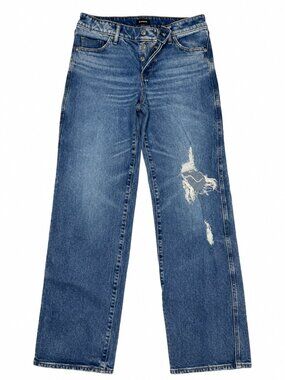 Express Relaxed Straight Low Rise Jeans Size 2R Distressed Button Fly
